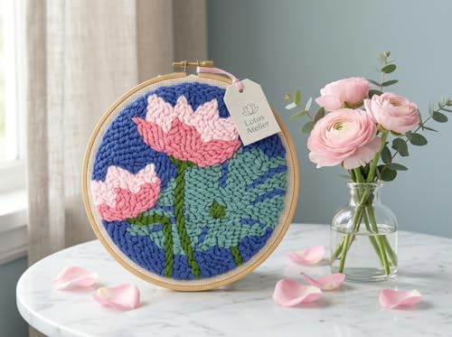 Meoe&heome Punch Needle Kit for Beginners, DIY Embroidery Set with 20+ Patterns(Pink Lotus) - color: Pink Lotus