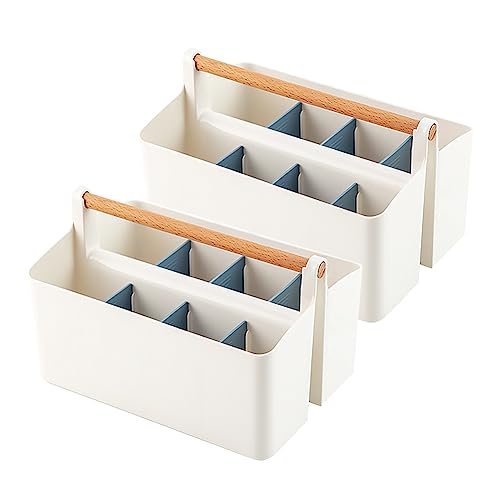 2 Pack Art Caddy Organizer Portable,Marker Box, Large Pen Holder for Desk, Art Supply Storage Bin with Adjustable Dividers for Colored Pencils,Markers,Craft Organizers (Blue Divider) - color: Blue Divider