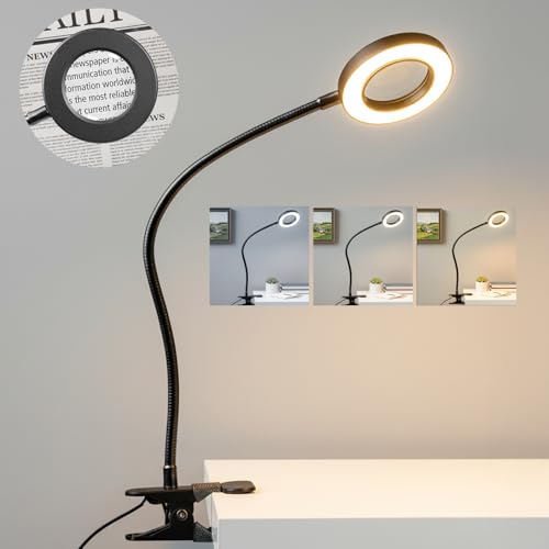 LALISU Clip on Lamp, 5X Magnifying Glass with Light LED Desk Clip Lamps - color: Black with magnifying