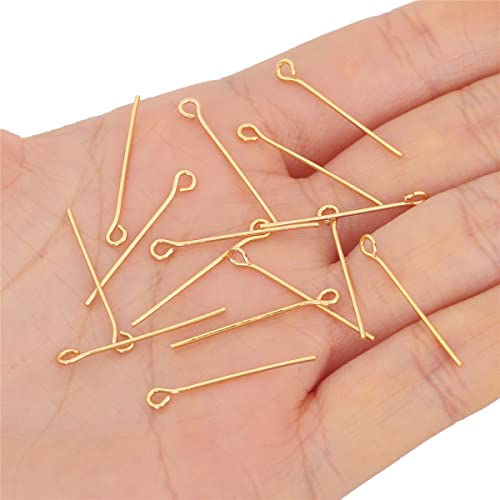 BEADIA 18K Gold Plated Open Eye Pins Non Tarnish 25mm 200pcs for Jewelry Making Findings - color: Open Eye Pins Gold, size: 25x0.7mm