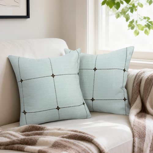 Green Linen Plaid Throw Pillow Covers 18x18 Set of 1 - color: Green Plaid, size: 18" x 18" (Pack of 1)
