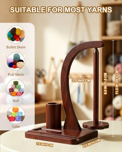SPEENSUN Magnetic Bamboo Yarn Holder with Phone Stand, Black Finish - color: Black Finish