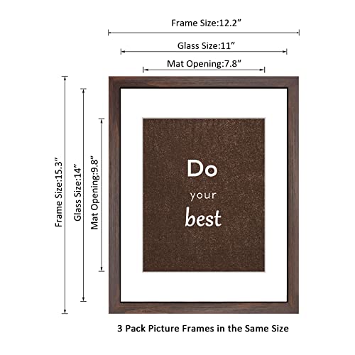 11x14 Picture Frame Set of 3 with Real Glass for Pictures 8x10 with Mat or 11x14 Without Mat, Wall Gallery or Tabletop display Photo Frames in Walnut - color: Walnut, size: 11x14(set of 3)