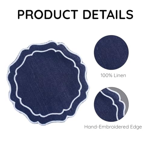 Linen Coasters for Drinks Set of 6, Navy - color: 1120 - Navy, size: 6 inches