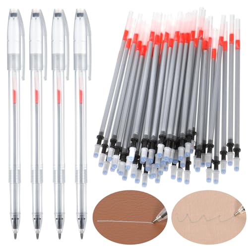 54 Pcs Leather Marking Pen Silver Fabric Markers Pens Temporary Clothes Marking Pens 4 Pcs Pen with 50 Pc Silver Leather Markers Refills for Sewing DIY Dressmaking Quilting Supplies