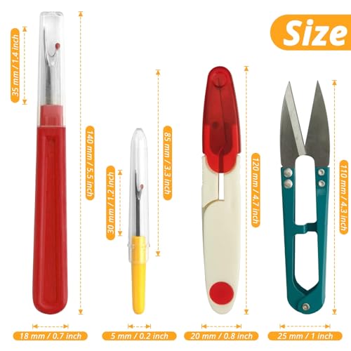 DEFUTAY 7 Pcs Seam Sewing Ripper Set, Thread Remover Kit with 2 Scissors, Handy Stitch Ripper Sewing Tool for Opening Seams,Hems(7 in 1)