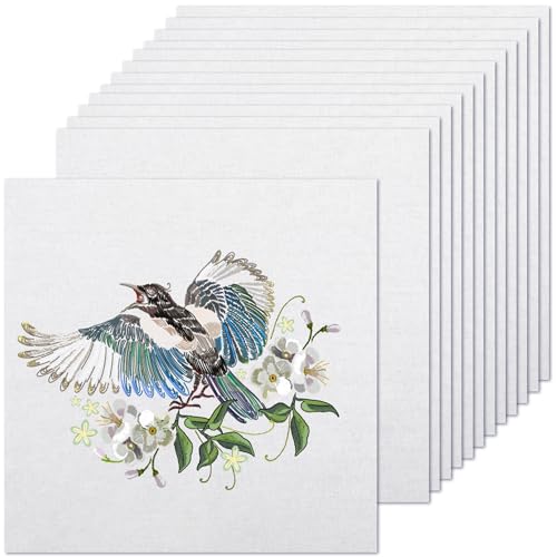12pcs White Cotton Fabric Squares, Embroidery Fabric Squares, Solid Color Embroidery Cloth for DIY Crafts