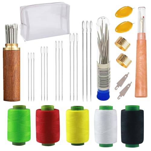 XwXwSeui Big Eye Steel Sewing Needles Kit, 45Pcs Sewing Kit with Wooden Sewing Case, Needle and Thread Kit, Stainless Steel Sewing Needles for Hand Sewing (45Pcs Kits with Bag) - color: 45Pcs Kits with Bag