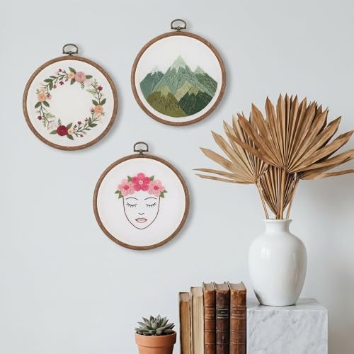 6 Pcs 7inch Embroidery Hoop, Cross Stitch Hoop Rubber Imitated Wood Circle Frame Ring for Art Craft Sewing and Christmas Ornaments