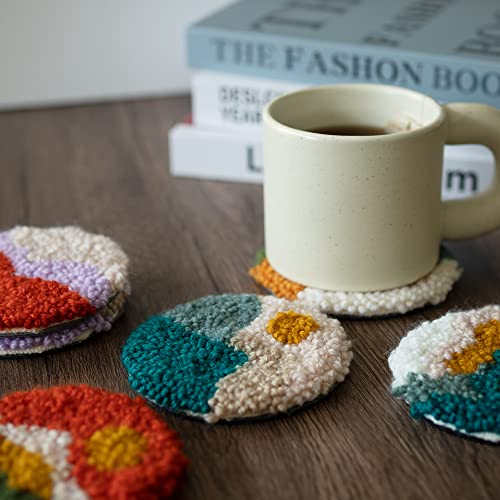 Temlum 6pcs Punch Needle Coasters Kit for Adults and Beginners(Landscape) - color: Landscape