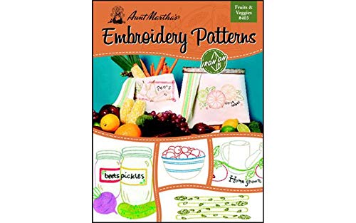 Aunt Martha's Fruits and Veggies Embroidery Transfer Pattern Book, Over 25 Iron On Patterns - size: 8.5 x 11 inches, style: Fruits/Veggies