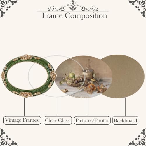 Vintage Picture Frames 5x7 Ornate Green and Gold Antique Pictue Frames with Real Glass Cover for Wall & Tabletop Display Victorian Home Decor Gallery Wall Decor,Oval - color: Green, size: 7X5