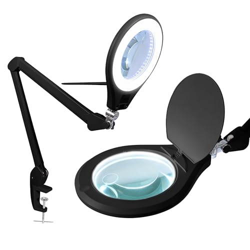 Neatfi Elite Super LED Magnifying Lamp with Clamp – 6” Glass Lens, 5D/12D Bifocal, 6500K Daylight | Glare-Free, Nonpolar Dimming | Reading, Crafting & Precision Work (6 Inch Lens, Black) - color: Black, size: 6 Inch Lens