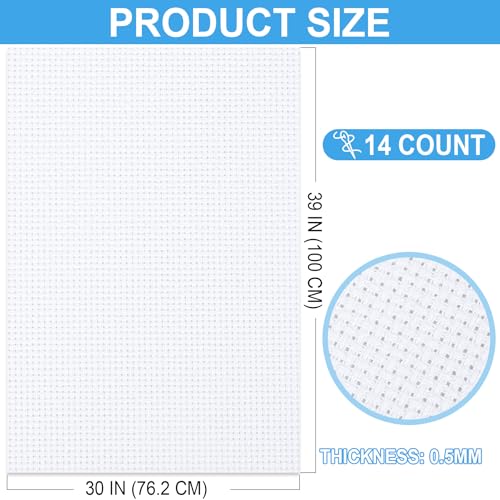 MYFAMIREA Cross Stitch Aida Fabric 14 Count, 39 by 30 Inch Large Size, Classic Reserve Cross Stitch Aida Cloth for Home DIY Embroidery Decoration, White - color: White, size: 14 CT 39 x 30In