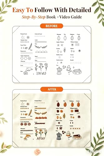 Roofo Embroidery Stitch Book Kit for Beginners, DIY Hand Sewing Embroidery Book 8×6" Starter Set for Adults Cross Stitch Kits with Colors Threads and Tools&Video Tutorials