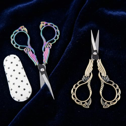2-Pack Embroidery Scissors Kit with Covers - Cute Cut-Out Design Handles, Sharp Tips for Precise Cutting - Ideal for Craft, Sewing, and More - color: Blue+gold
