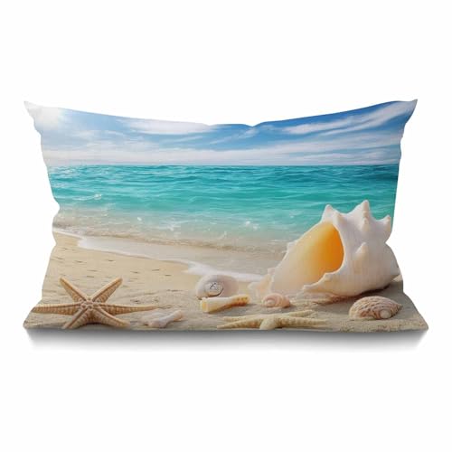Smooffly Beach Starfish Farmhouse Oblong Rectangle Throw Pillow Case Starfish Shell Cotton Linen Cushion Cover Sofa Armchair Bedroom Livingroom 12x20 Inch - color: Md002