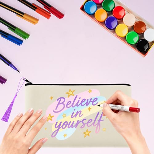 Beige Canvas Zipper Pouch Bulk Makeup Cosmetic Bag with Tassels, 10 Pack