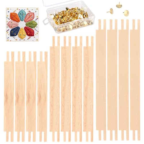 12pcs Needlepoint Stretcher Bars for Needlework, Mini Wooden Canvas Stretcher Bars Frame with Thumb Tacks for Embroidery Cross Sewing Crafts Painting Art Supplies Accessories
