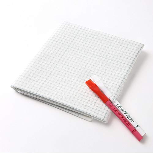 DARUMA Sashiko 100% Cotton Sewing Cloth (42.5 inch x 19.6 inch) with Grid Line and Fabric Marking Pencil Set (White) - color: White