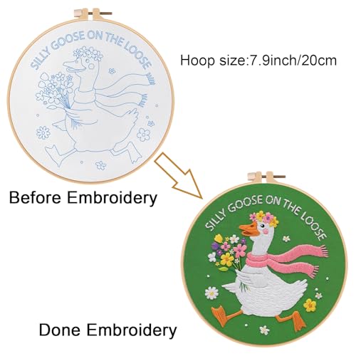 Louise Maelys Silly Goose Embroidery Kit for Beginners, Floral DIY Craft - color: Silly Goose