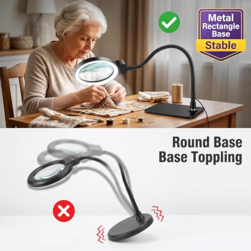 30X 10X Large Magnifying Glass with Light and Stand,LED Magnifier Desk Lamp - color: Black