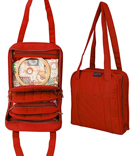 Yazzii Oval Craft Organizer Bag - Portable Organizer - Arts & Crafts Storage Bag Organizer - Multipurpose Storage Organizer for Quilting, Needlework, Knitting, Sewing, Applique & Jewelry Red - color: Red