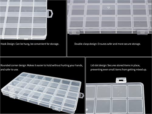 4Pack 28-Grid Clear Storage Boxes with Fixed Dividers for Beads - size: 4pcs 28 Grids