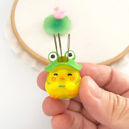 Magnetic Lotus Leaf Needle Minder and Flower Threader for Cross Stitch, Frog Chick Needle Holder Magnet for Embroidery Sewing Needlework Tool Accessories