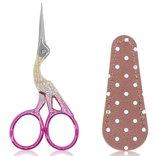 BIHRTC 3.6" Embroidery Scissors,Sharp Tip with Leather Case for Sewing - color: Yellow Pink, size: 3.6inch