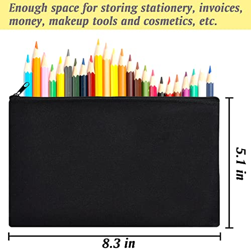 ZeeDix Small Canvas Zipper Pouch for Makeup Pencil Travel Storage 8.3x5 In - color: Black, style: 8 Pcs