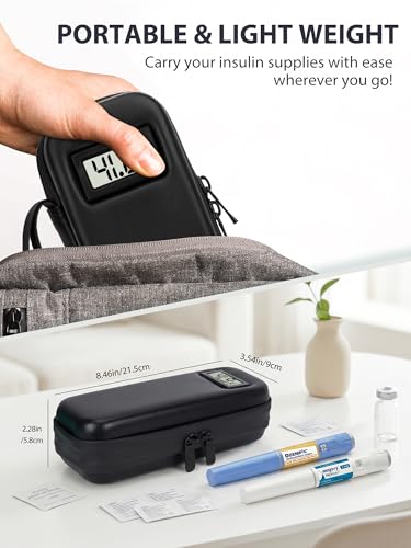 Cooler Travel Case Compatible with Ozempic or Wegovy Pens, Real-Time Temperature Display Portable Medicine Travel Bag, TSA Approved Reusable Ice Pack, Insulin Organizer for Daily Use (Black) - color: H2 Black