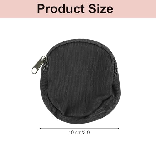 uxcell Mini Canvas Coin Purse Pouch, 3.9" Blank Round Mini Coin Wallet Small Change Purses Portable Organizer Bags with Zipper for Women Men Home DIY, Black - color: Black
