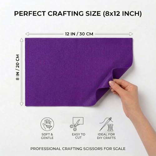 Soft Purple Felt Fabric Sheets for Crafts 8 x 12 Inch 20 Pcs 1.6mm Thick - color: Purple