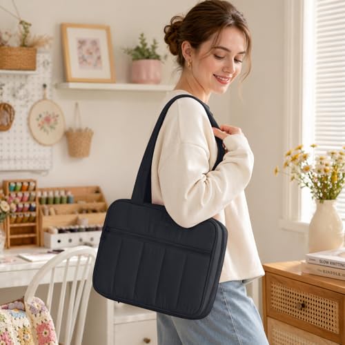 AMOIGEE Sewing Bag Organizer with 17 Clear Pockets and Tool Holders - color: Black