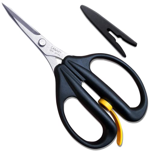 CANARY Spring Loaded Craft Scissors with Cover 6.3" [Sharp Tips], Made in JAPAN, Razor Sharp Japanese Stainless Steel Blade, Black - size: Spring (Sharp)