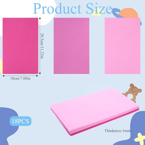 8"X12" Felt Sheets for Crafts, 18 PCS Pink Fabric Felts Pad Stiff Sewing Craft Felt Paper Non-Woven Thin Felts Fabric Sheets for DIY Art Crafts Sewing Patchwork Projects Making - color: Pink