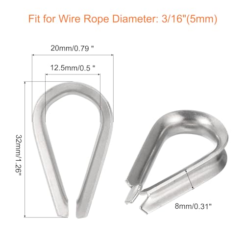 uxcell 50Pcs M5 Stainless Steel Thimble for 3/16" Dia Wire Rope, Wire Rope Cable Thimbles Rigging for Marine, Sunshade Sail, Fence - size: M5