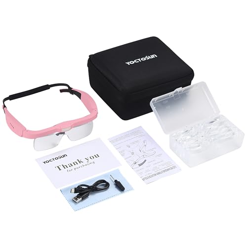 Magnifying Glasses with 3 LED Lights,Storage Case,Head Strap,5 Lenses - color: Pink With Storage Case