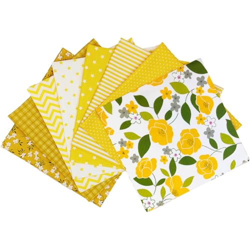 8 pcs/lot Fabric Bundles Top Cotton 19.69" x 19.69" (50cm x 50cm) Quilt, Pre-Cut Squares Sheets for Patchwork Sewing Quilting Crafting, Yellow Floral. - color: M-9