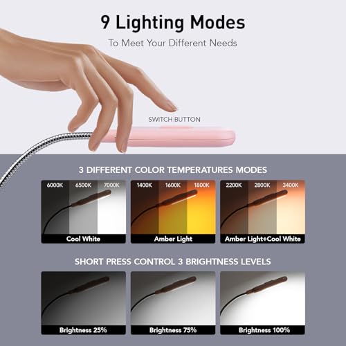 VAVOFO Rechargeable Book Light, Blue Light Blocking, Amber 1600K Clip On Reading Light, Eye Care 7 LEDs Kids Book Light for Reading in Bed with Power Indicator for Bookworms (Pink) - size: 1-Pack Pink