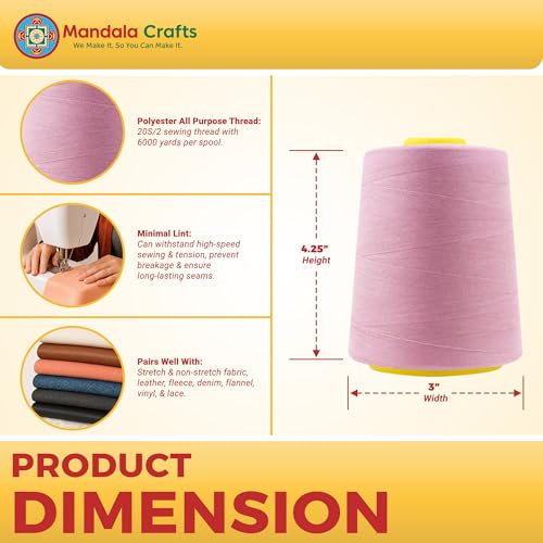 Mandala Crafts 20S/2 Dusty Rose Polyester 4 Pack of Serger Threads Cones - color: Dusty Rose, size: Pack of 4 20S/2 24000 YDs