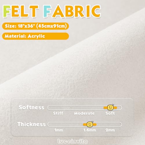 Ivory 18" X 36" Felt Fabric Sheet - 1.6mm Thickness - color: Ivory, size: 18" x 36"