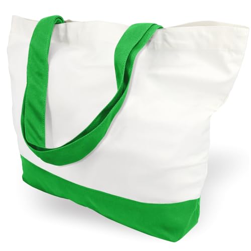 TOPDesign 1-Pack Super Strong Large 12oz Cotton Canvas Tote Bag, Reusable Grocery Shopping Cloth Bag, Fashionable Two-Tone Tote for Crafts, DIY Your Creative Designs - color: Lime Green/White