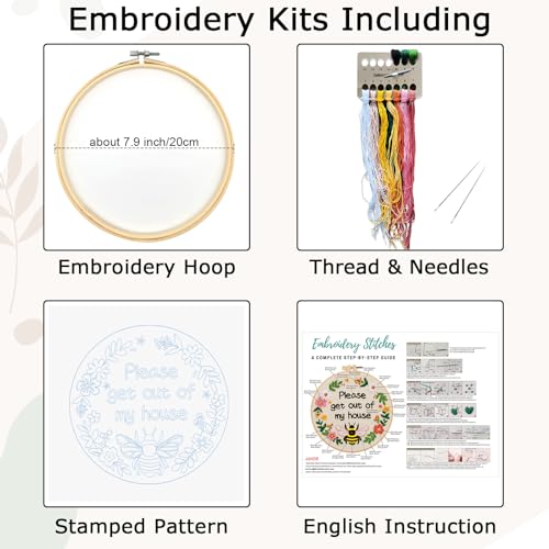 Nuberlic Please Get Out of My House Embroidery Kit, Stitch Craft Set - color: FUNNY BEE