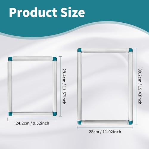 2 Pack Square Embroidery Hoops, Cross Stitch Snap Frames 9x11 & 11x15