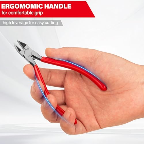 HAUTMEC 5" Precise Small Flush Cutters of Engineer Wire Cutters Pliers 2PCS Side Cutters with Location Pin for Fine Shearing, Perfect for Circuit Board Cutting, Electronic Components, HT0327-2PC - color: 5 Inch-2pcs