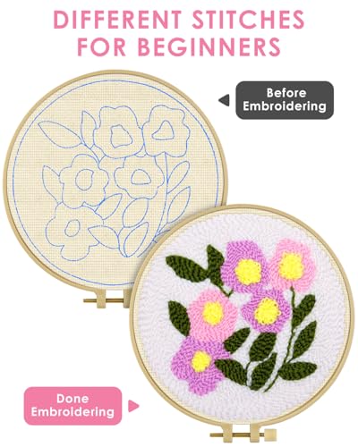 TINDTOP Punch Needle Kits, Flowers Punch Embroidery Kits for Adults - color: Set C