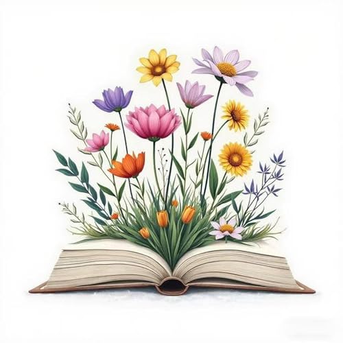 Stamped Cross Stitch Kits for Beginners,Book and Wildflower 14x14in - color: cross stitch-0905-1