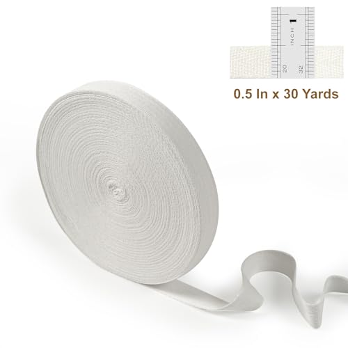 Cotton Twill Tape Ribbon 1/2 Inch Wide Tape Herringbone Webbing Roll Bias Binding Tapes for Sewing and DIY Crafts, Natural (White, 30 Yards) - color: White, size: 1/2 Inch, 30 Yards